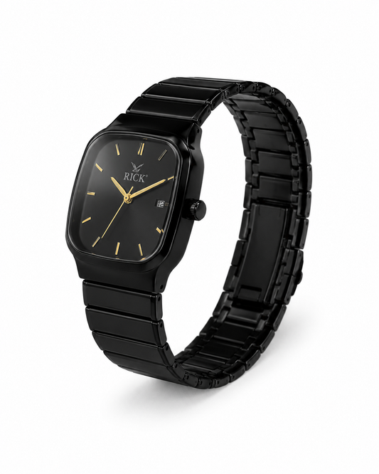 RICK Noir Square Edition Quartz Watch with Date Display