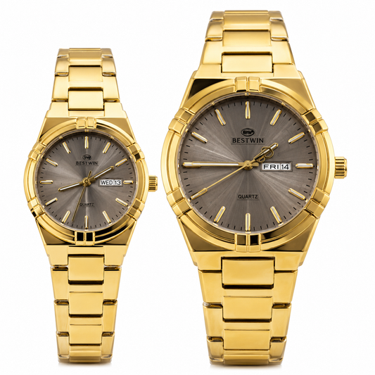 BESTWIN Royal Gold Couple Watch Set – Matching Sunray Grey & Gold Pair