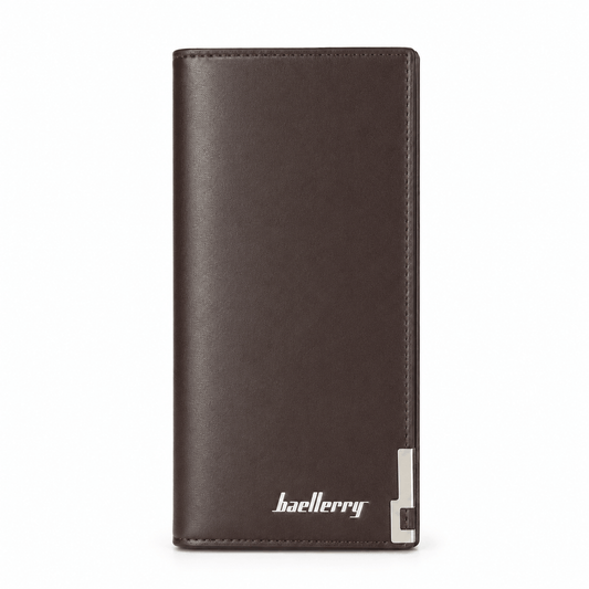 Baellerry Premium Brown Leather Long Wallet for Men | Slim Business Checkbook Wallet