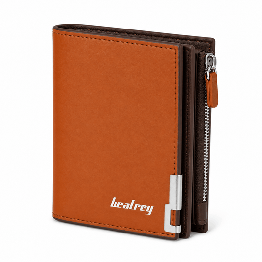 Bealrey Premium Brown Leather Wallet for Men | Zipper Pocket Bifold Slim Wallet