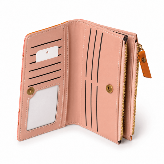 L&Q Fashion Pink Crocodile Pattern Long Wallet for Women | Zip-Around Clutch Purse