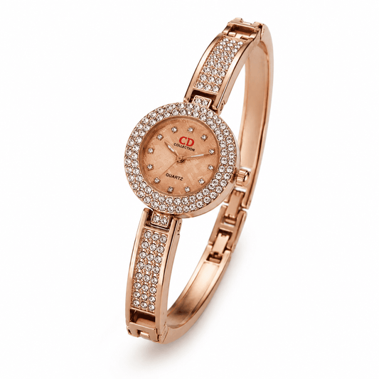 Rose Gold Crystal Watch & Champagne Morganite Jewelry Gift Set