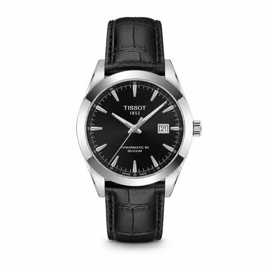 Tissot Gentleman Powermatic 80 Silicium Watch – Black Alligator Leather Strap