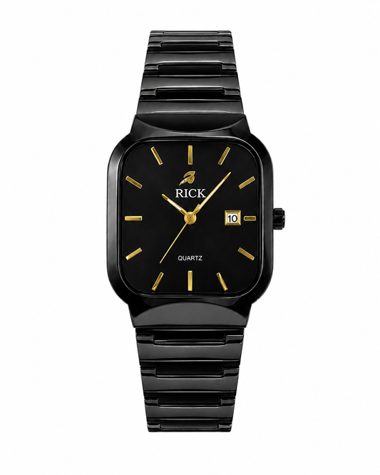 RICK Noir Square Edition Quartz Watch with Date Display