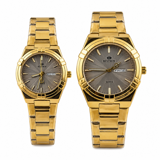 BESTWIN Royal Gold Couple Watch Set – Matching Sunray Grey & Gold Pair