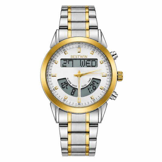 BESTWIN Dual-Display Ana-Digital Watch – Two-Tone Silver & Gold