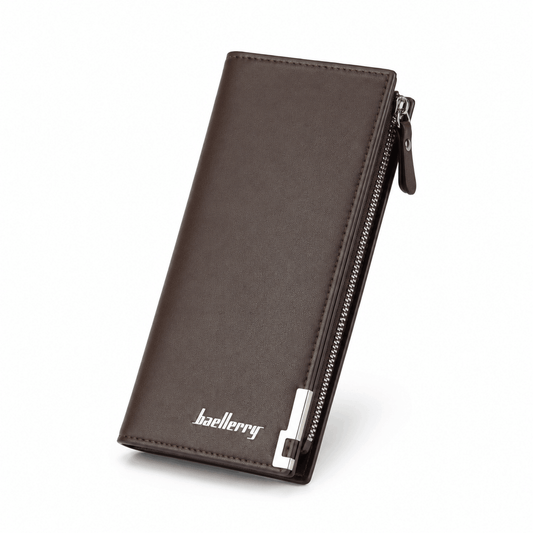 Baellerry Premium Brown Leather Long Wallet for Men | Slim Business Checkbook Wallet