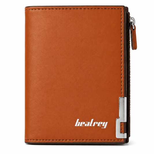 Bealrey Premium Brown Leather Wallet for Men | Zipper Pocket Bifold Slim Wallet