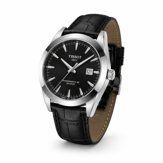 Tissot Gentleman Powermatic 80 Silicium Watch – Black Alligator Leather Strap