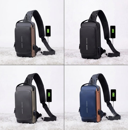 Crossbody Sling Bag with External USB Charging Port – Matte Blue